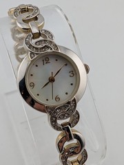 Allude Watch Women 22mm Silver Case MOP Dial 6.5″ Band Crystals- New Battery