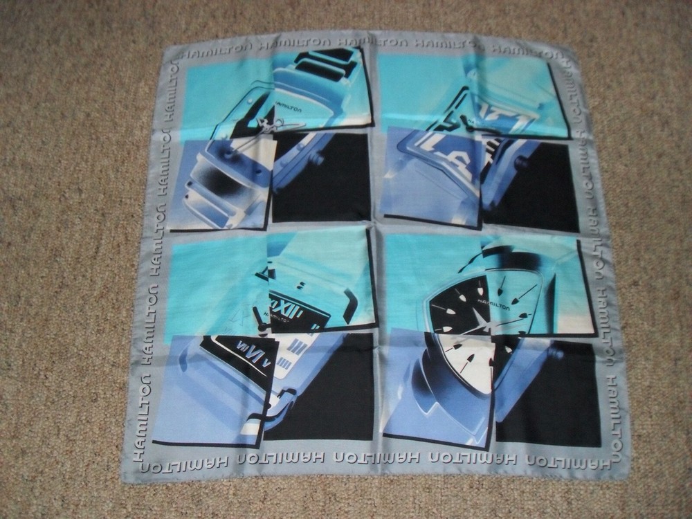 Hamilton Watch Co. ” Large 25 x 25 Colorful Silk Scarf” True Rarity !!! L@@K