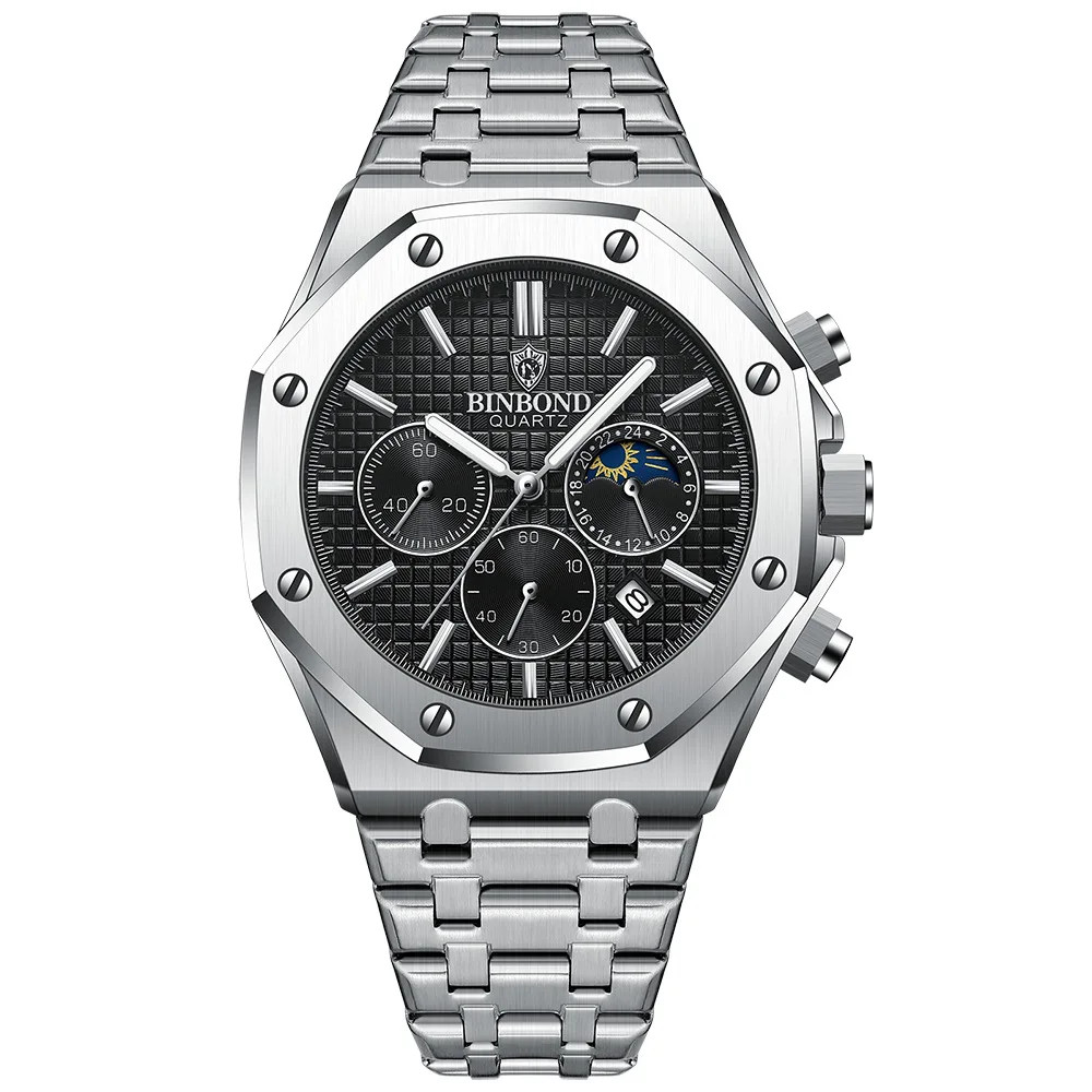 BINBOND Fashion Business Top Luxury Quartz Watch Watches Stainless Steel Water