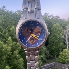 Panache Silver Metal Wristwatch Blue Dial Quartz Chronograph Arabic Numerals