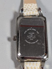 Silver Tone Dial Rectangle Case White Faux Leather Band Watch