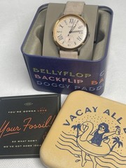 Fossil Retro Two-Tone Roman Numeral Watch Womens Beige Dial Leather Strap ES4163