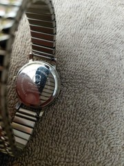 Vintage Celebrity Quartz Men Watch Day Date White Easy Read Silver Stretch Band