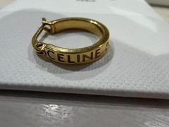 Celine Hoop Logo Earrings Gold One Side Used with Box and Bag
