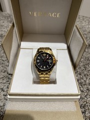 Versace Men’s VE7C00723 Greca Time GMT Date Swiss Made Gold IP Steel Watch