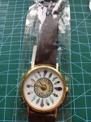 FEATHERS Slimline Quartz Wristwatch – Brown leatherette strap – New unworn