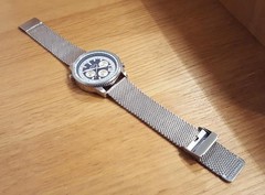 Mens Silver Milanese Bracelet Rotary Blue Face Chrono Slide Rule Pilot Watch NEW