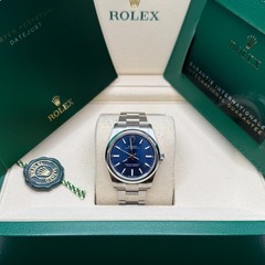Rolex Oyster Perpetual 34 NEW 2025 Blue Index Dial Oyster Bracelet Complete Set