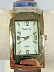 Vintage Peck & Peck Silver Tone Natural Gemstone Inlay Blue Brown Green Watch