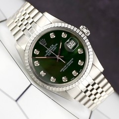 Rolex 36mm Datejust Steel Engine-Turned Jubilee Green Dial Watch 16030