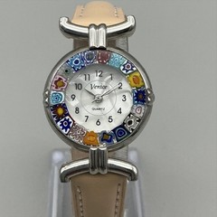 Venice Womens Watch 27mm White Dial Millefiori Bezel Beige Leather New Battery