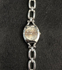 Modern Vintage LEI Wristwatch Brown Face Faceted Glass Fold Over Clasp 6.5″