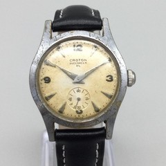 Vintage Croton Buccaneer EL Mens Watch 30mm Cream Dial Black Leather Band Manual