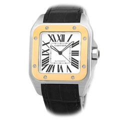CARTIER Large Steel & 18K Yellow Gold 38mm 3774 Santos 100 Box Warranty MINTY