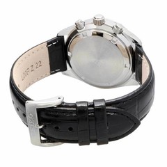 Seiko Chronograph Men’s Champagne Dial Tachymeter Black Leather Watch SSB383