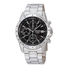 SEIKO Chronograph SND367PC Black Silver Men’s Watch New in Box Japan