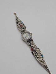 Tino Southwest Sterling Silver Turquoise Coral Liquid Silver Beaded Watch Works