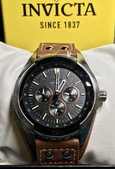 INVICTA BUNDT STRAP MULTI-DIAL DAY DATE COACHMAN QUARTZ WATCH BLACK BRONZE BROWN
