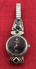 Vintage Lucoral Diamond Watch Women Silver Tone Black Stretch Band New Battery