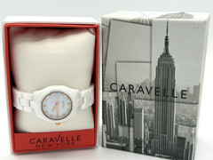 Caravelle New York By Bulova Ladies White Ceramic Watch Rose Gold Accents 45L159