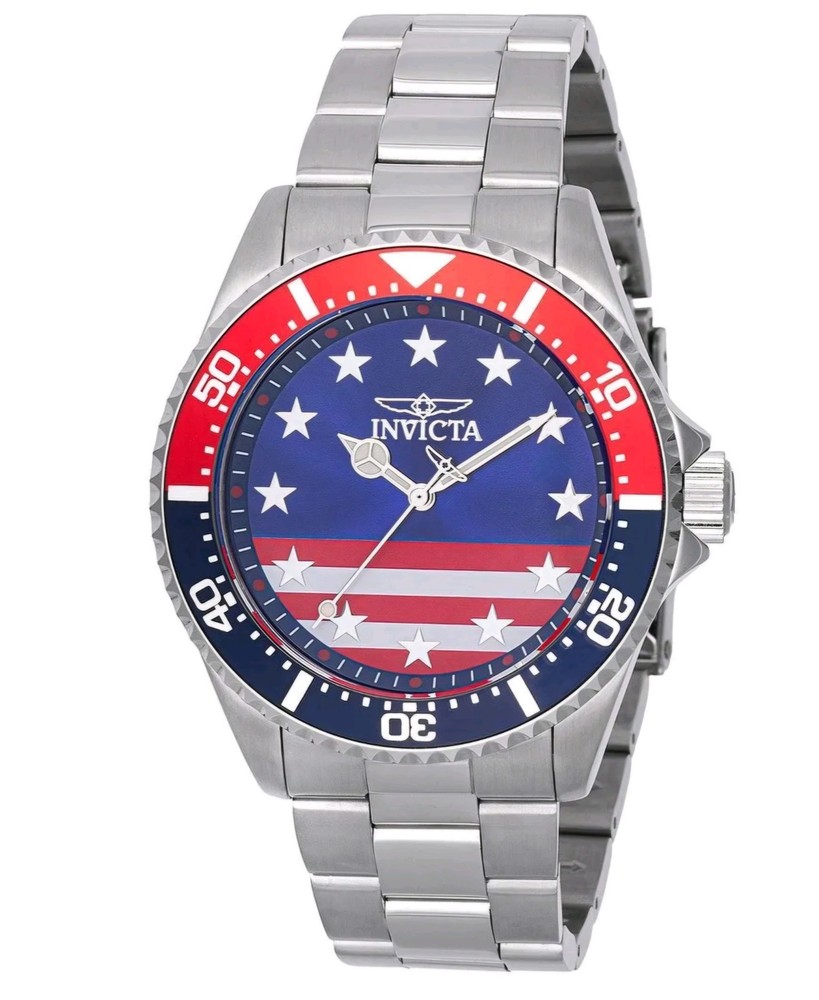 Invicta Pro Diver 43mm Stainless Steel Quartz Mens Watch Stars & Stripes 48942