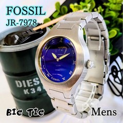 Fossil Big Tick Men’s Watch Blue Japanese Numerals Quartz Japan Rare 073769