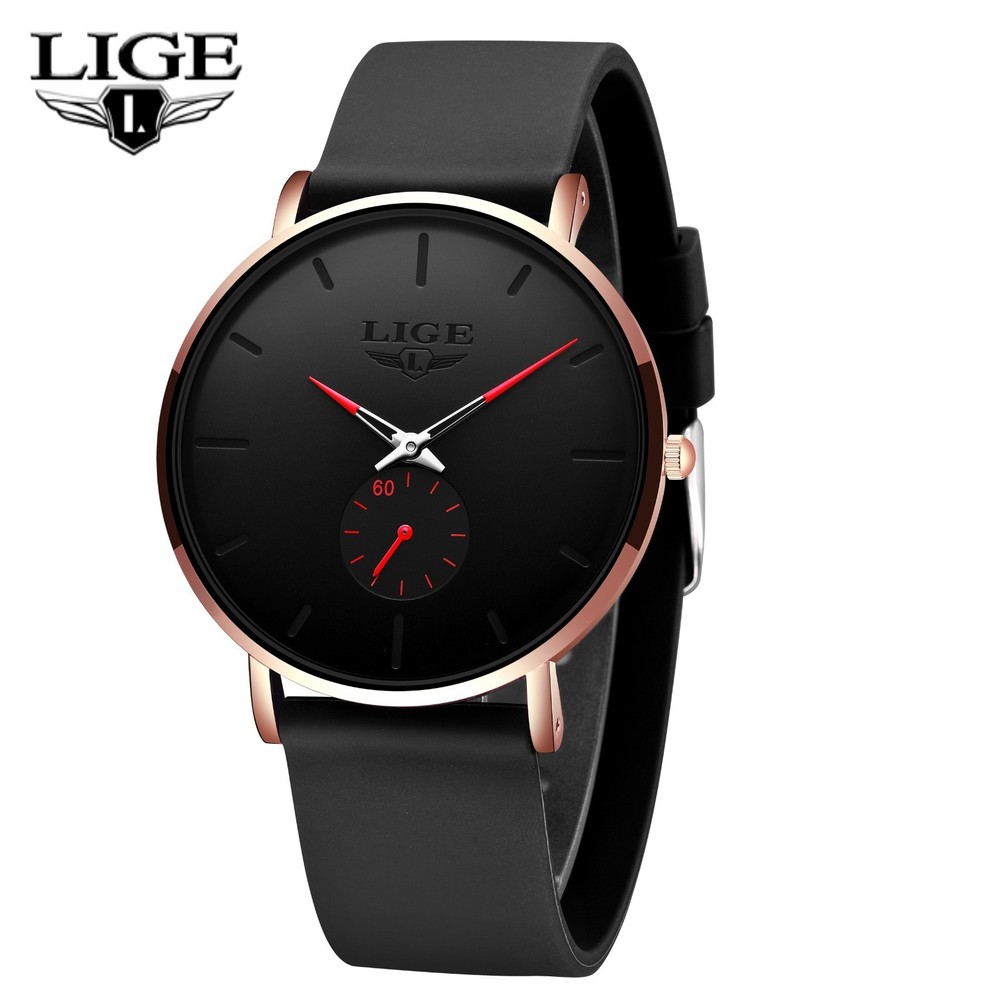 LIGE Men Watch Ultra-thin Quartz Analog 3ATM Waterproof Casual Ladies Wristwatch
