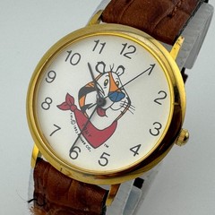 Vintage Kellogg Tony Quartz Watch Men Gold Tone Leather Thin Analog New Battery