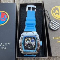 Brand New In Box Never Worn AJ Watch Astronaut Outer Space Stars Moon Sun Blue