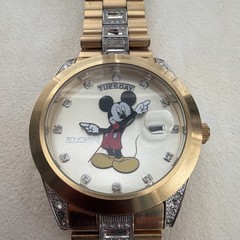 Elgin Disney Mickey Mouse Quartz Day/Date Gold Tone Metal Bracelet White Dial