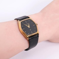 Celine Square Gold Black Quartz Wristwatch Japan Vintage Rare 078416