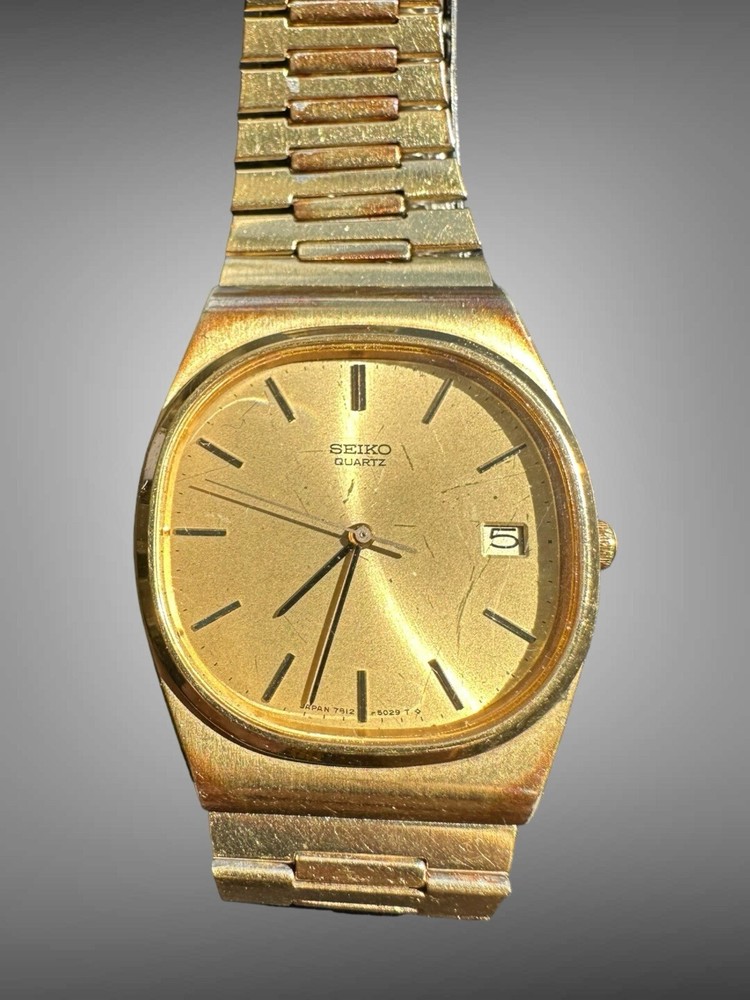SEIKO 7812-5069 Stainless Steel Gold Tone Watch With Original Band New Battery