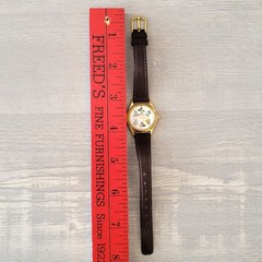 Disney Time Works Mickey and Friends Watch Ladies Gold Tone Leather Band VGUC
