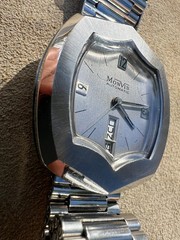 Vintage Monvis watch rare All Steel Asymmetric Automatic w. Band 1960’s Works