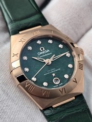 NEW Omega Constellation Ladies 18K Sedna Gold Green Aventurine Factory Diamonds