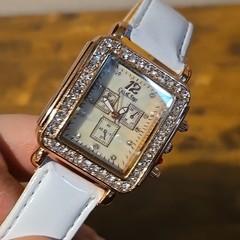 Cici & Faye Luxury Design Quartz Watch Square Face Gold White Glass Stones