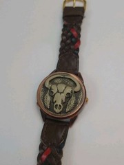 Pearl Quartz Southwest Skull Cover Watch Braided Leather Native NON WORKING READ