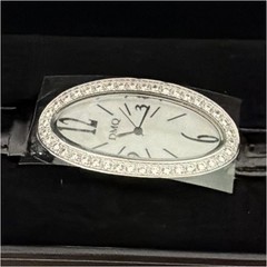 Diamonique DMQ Women’s Quartz Analog Oval Watch White Dial Black Leather Box