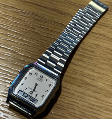 Casio AQ-230A-7B Ana-Digi Retro Square Silver Metal Band Watch Brand New