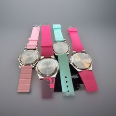 Lot Of 4 Watches Jelly sport Bands Vibrant Pink Multi Colored Arabic Numerals Qu