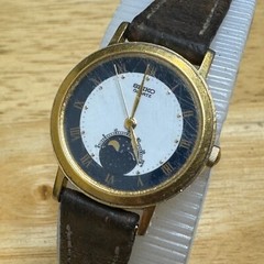 VTG Seiko Quartz Watch 4K22-0089 Women Moon Phase Gold Tone Leather New Battery