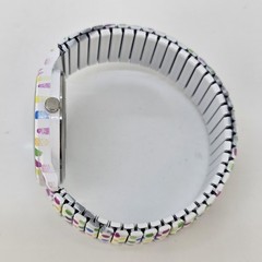 36MM Women’s Watch White Dial Polka Multicolor Strech Band 6.5″ New Battery