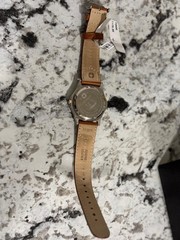 Wenger Swiss Made Quartz Analog Watch Date White Dial Brown Leather Strap 100m