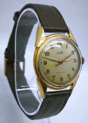 Vtg 1940s Olor 17 Jewels Military Style Rose Gold Plated 31mm Gents Wrist Watch