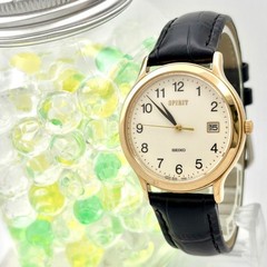 New Battery SEIKO SPIRIT Men’s Watch Gold 5E32 6A3A 390154 New Strap
