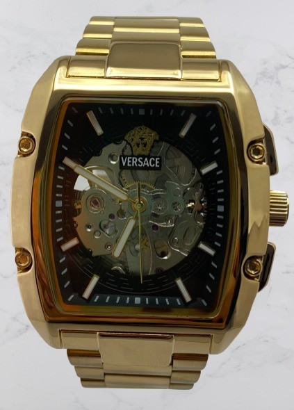Refurbished Luxury Versace Dominus Skeleton Dial Automatic Working Wristwatch