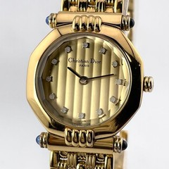 Christian Dior Octagon 12P Diamond Gold Quartz Watch Japan Vintage 0713141