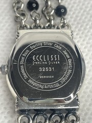 Vintage Ecclissi 925 Sterling Silver Mother Of Pearl & Onyx Beaded Woman’s Watch