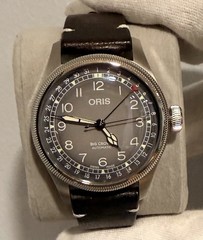 Oris Big Crown Automatic Gray Dial Arabic Coin Edge Bezel Leather Strap