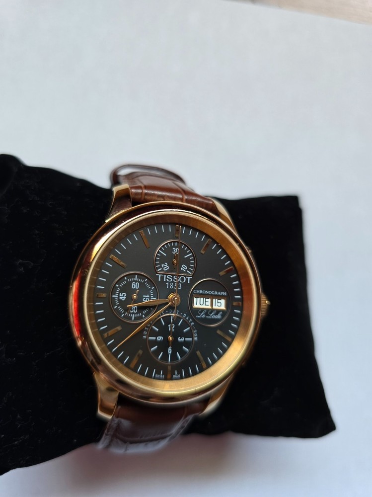 Tissot Le Locle Valjoux Men’s Black Watch (14K Gold Platted)- L168/268-1